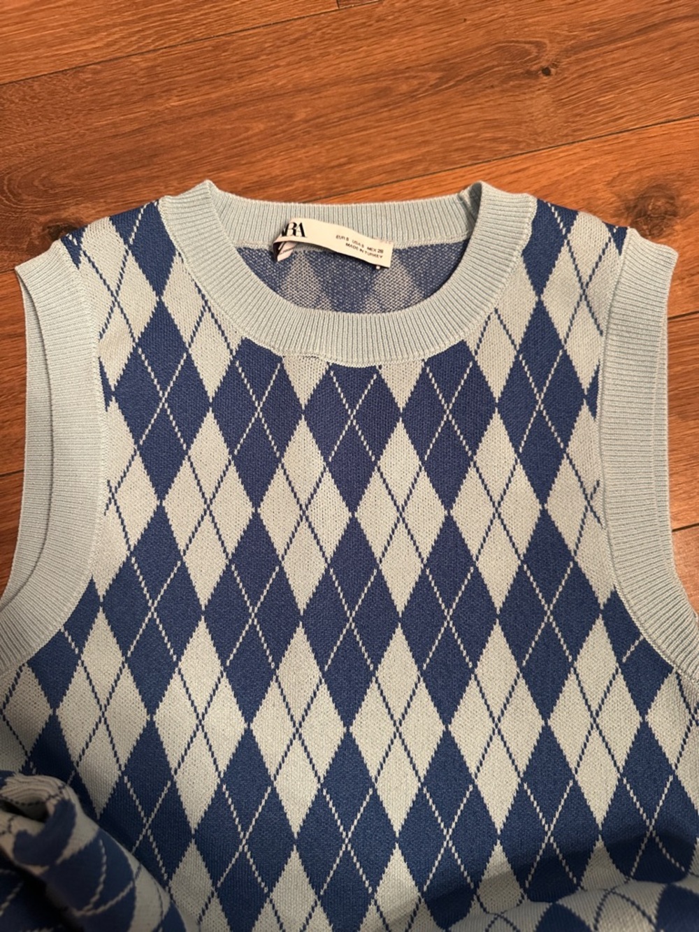 ZARA Blue Argyle Pattern Knit DRESS - Picture 4 of 6
